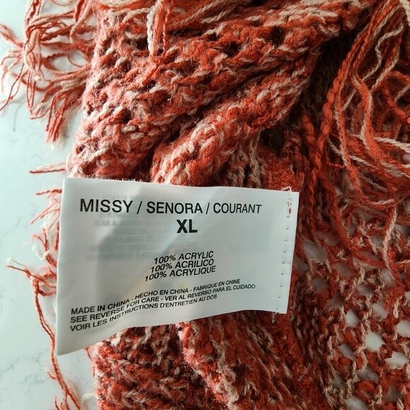 Fringe Sweater Loose Knit Rust Orange & Tan Size XL - Picture 6 of 6